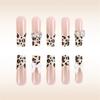 24x French Tip Press On Nail 3D Bows Full Cover False Nail Long Square Stick On Nail Leopard Print Acrylic Nail