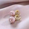 Pink Pearl Zircon U-Shaped Ear Cuffs - Geometric Design Pearl Slimming Earrings