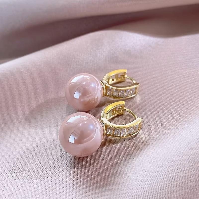 Pink Pearl Zircon U-Shaped Ear Cuffs - Geometric Design Pearl Slimming Earrings