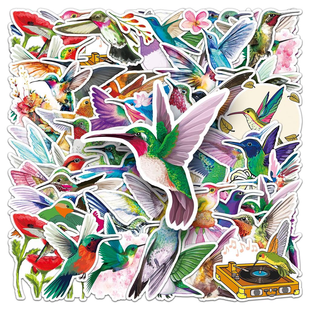 50 Kolibri-Doodle-Aufkleber Personalisierte Cartoon-Aquarellvogel-Dekoration Handyhülle Koffer Wasserbecher-Aufkleber