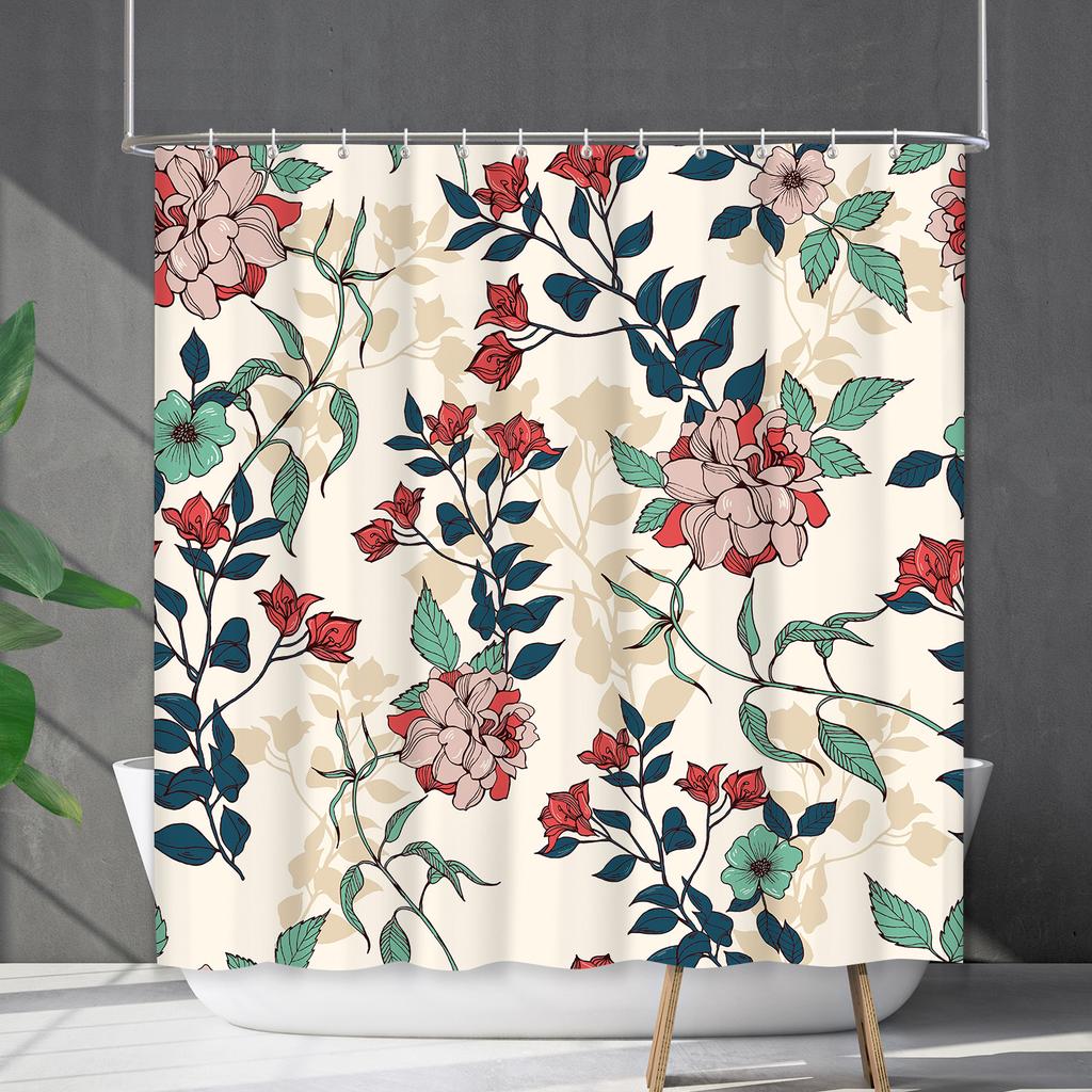 Shower Curtain Waterproof And Mildew-Proof 3D Digital Printing Plant Flower Plant Shower Curtain Bathroom Partition