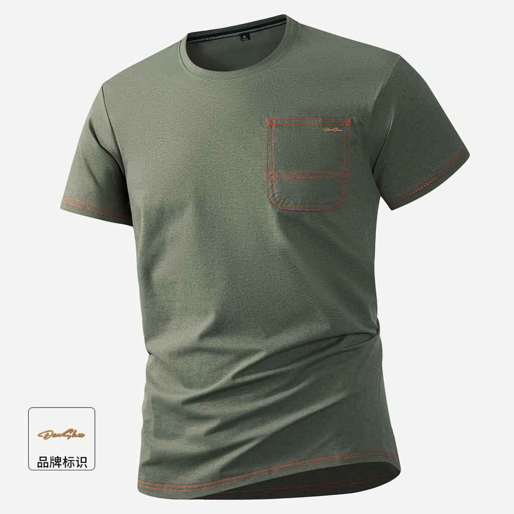 Men's Summer Casual Round Neck T-Shirt with Decorative Seams