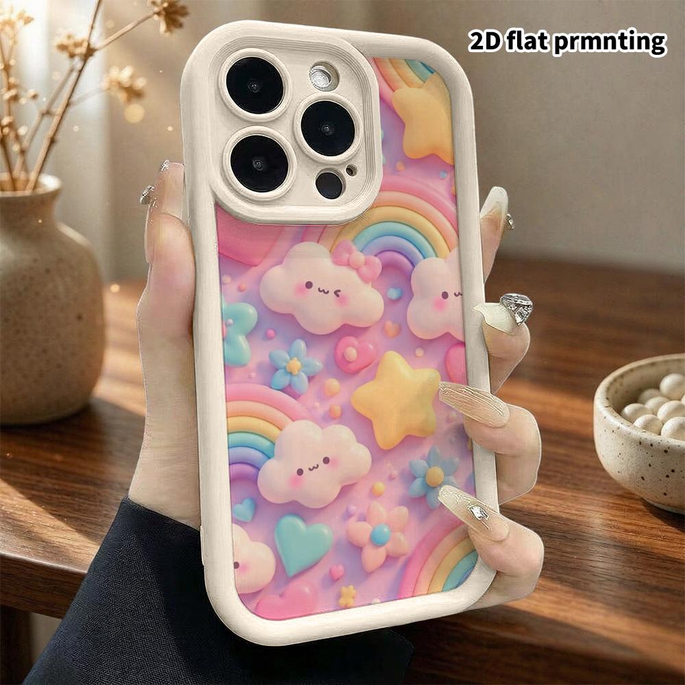 Phone Case: 2D Flat, Fits iPhone 18, 17, 16, 15, 14, 13, 12Pro Protective Case, Rainbow Clouds, Perfect Christmas and Halloween Holiday Gift