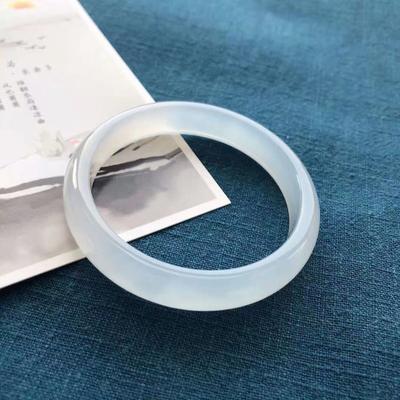 Natural Ice White Chalcedony Bracelet Fashionable Charm Emerald Bangle Women's Gift