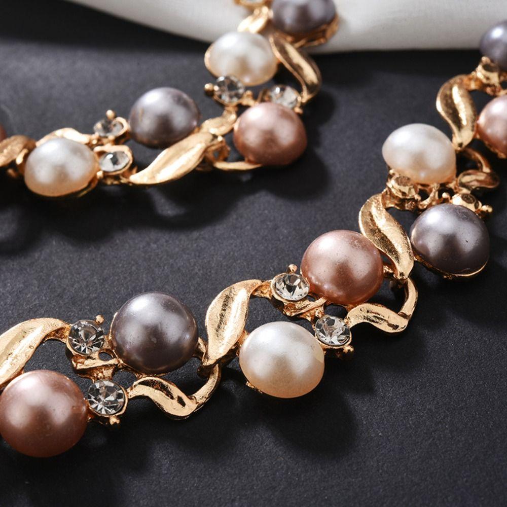Leaf Pearl Necklace Elegant Necklace Earrings Set Luxury Colorful Pearl Necklace  Party