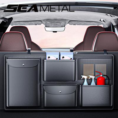 Organizador de Porta-Malas de Carro Grande Capacidade Couro Armazenamento Banco Traseiro Rack de Carga Organizador Suspenso Removível para Encosto de Banco