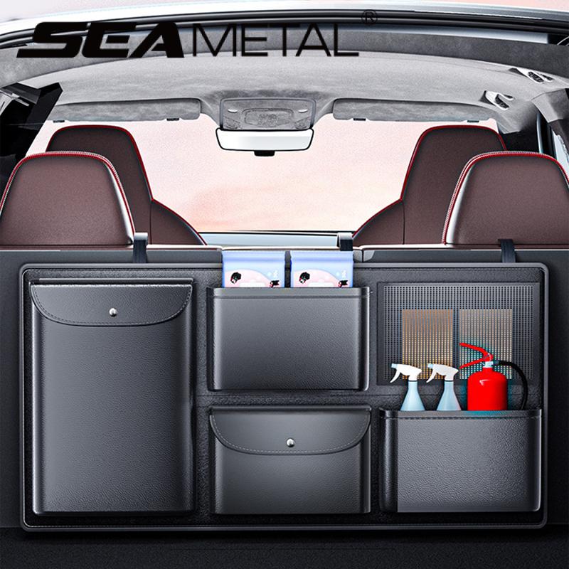 SEAMETAL Car Trunk Organizer Large Capacity Leather Rear Seat Storage Cargo Rack Removable Seat Back Hanging Organizer nero
