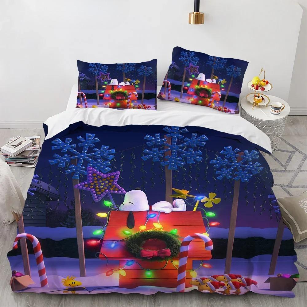 Snoopy Children's Microfibre Duvet Covers 3-Piece for Teenagers Adult Duvet Cover Cartoon Comics Bedding with Zip Gift Cover