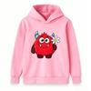Kids Unisex Cute Red Furry Monster Print Hoodie, Casual Long Sleeve Pullover Sweatshirt Adorable Chamomile Flower Pattern for Boys Girls Daily Wear