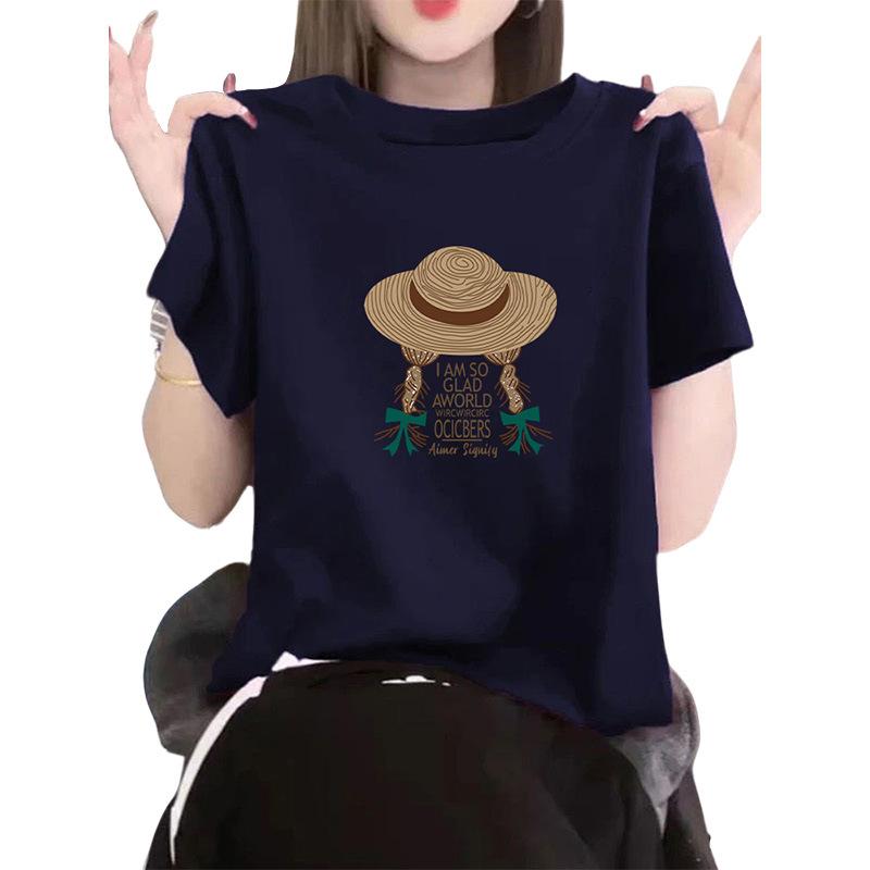 New Shoulder Pure Cotton Round Neck Short-sleeved T-shirt Women's Korean Version Fashion Versatile Foreign Style Top Bottoming Shirt Summer