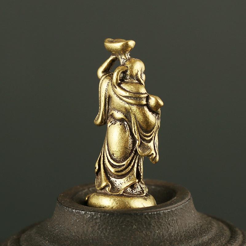 Brass Maitreya Buddha Pendant, Ruyi Yuanbao Buddha Statue, Miniature Ornament, Micro Carved Small Gift Pendant