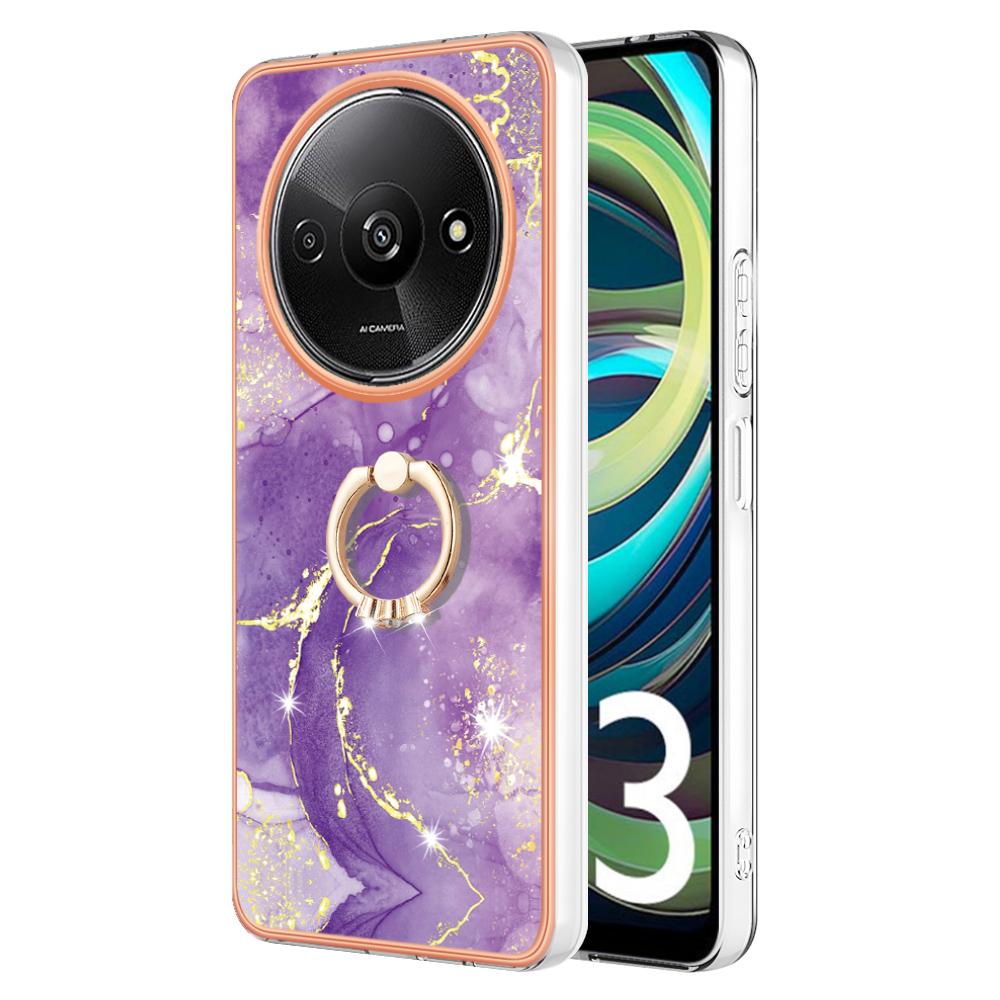 For Xiaomi Redmi A3/Poco C61 4G Case with Ring Kickstand Marble Pattern Electroplating TPU Back Cover