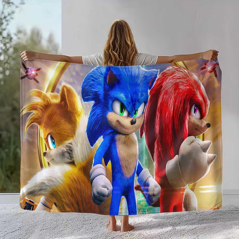 Retro S-Sonic Cartoon Game Flannel Blanket,Ultra Soft Warm Plush Throw for Home Bedroom Bed Sofa Cover Camping Picnic Gift