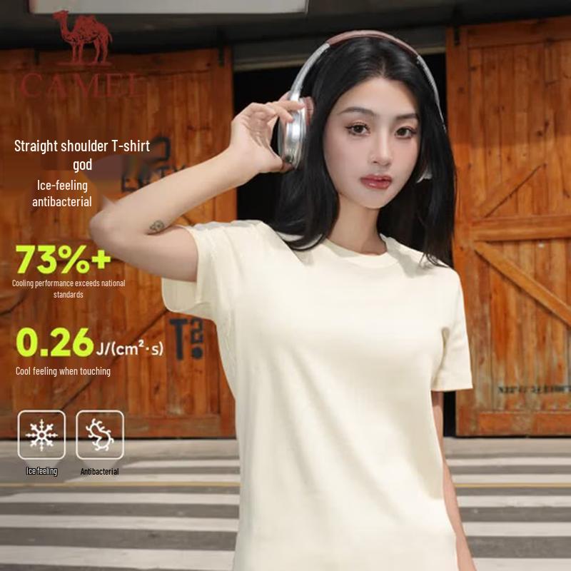 CAMEL Women s Antibacterial Ice-Feel Breathable Sport Round Neck Short Sleeve T-Shirt XL