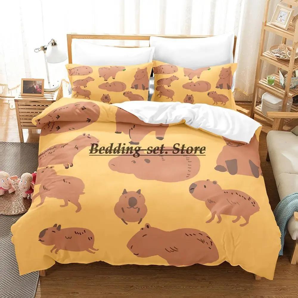 Kawaii Capybaras 3D Bedding Set Single Twin Full Queen King Size Soft Duvet Cover Anime Bed Sheet Set for Adult Kids