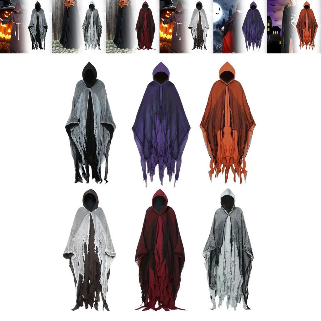 Halloween Robe Cloak Cosplay Costume Vampire Reaper Cosplay Cape Wizard Cloak for Escape Room Theme Party Adult Unisex Man Women