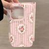 Vertical Pink Striped Background Rose Flower Cluster Patterns Phone Case For iPhone 17 16 Pro Max 15 14 Plus 13 12 Pro 11 Cover