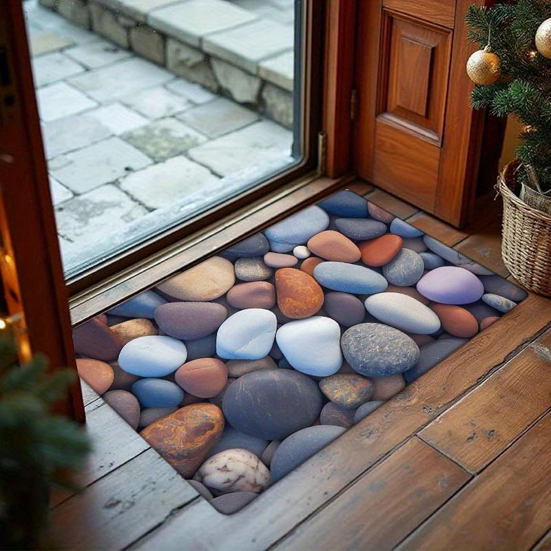 1pc Pebble Design Welcome Mat - Soft, Non-Slip, Machine Washable Polyester Doormat with Vibrant Stone Pattern for Entryway, Kitc