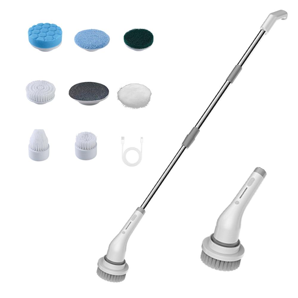 Kabelloser elektrischer Schleuderschrubber, 2-Gang-Power-Reinigungsbürstenschrubber mit 7 austauschbaren Bürsten