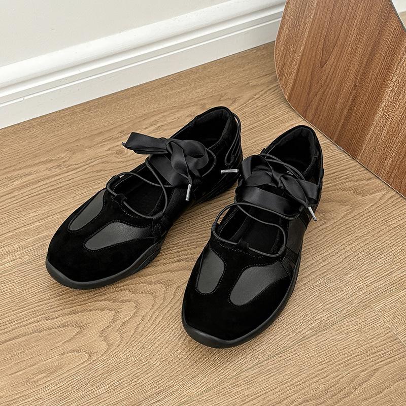 

Нишевые модные кроссовки-балетки на ремешке женские 2025 лето новые удобные повседневные туфли на платформе 39 чёрный