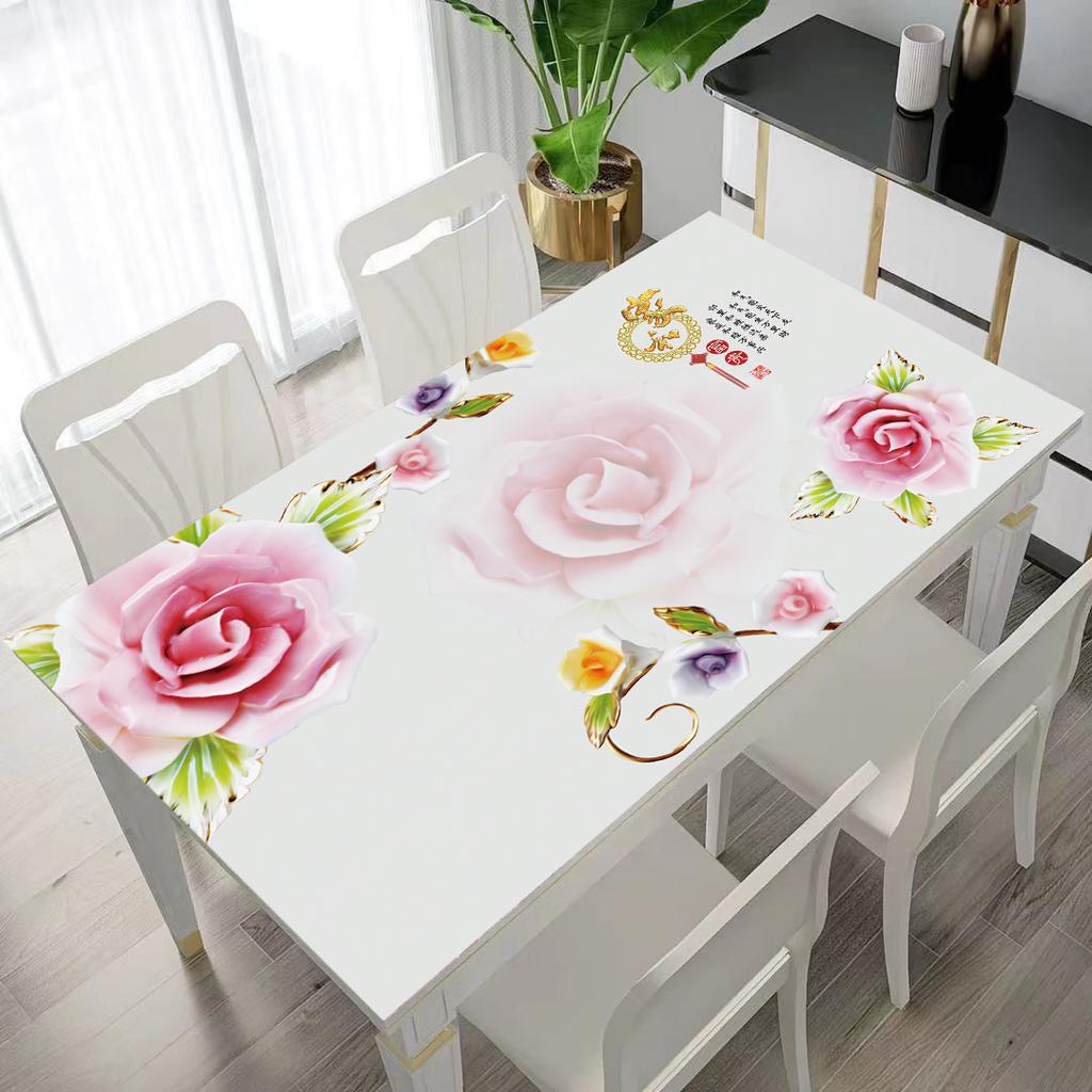 Floral Patterned Tablecloth, Placemat, Waterproof, Oil-proof, Heat-resistant, Washable, Rectangular PVC Coffee Table Protector