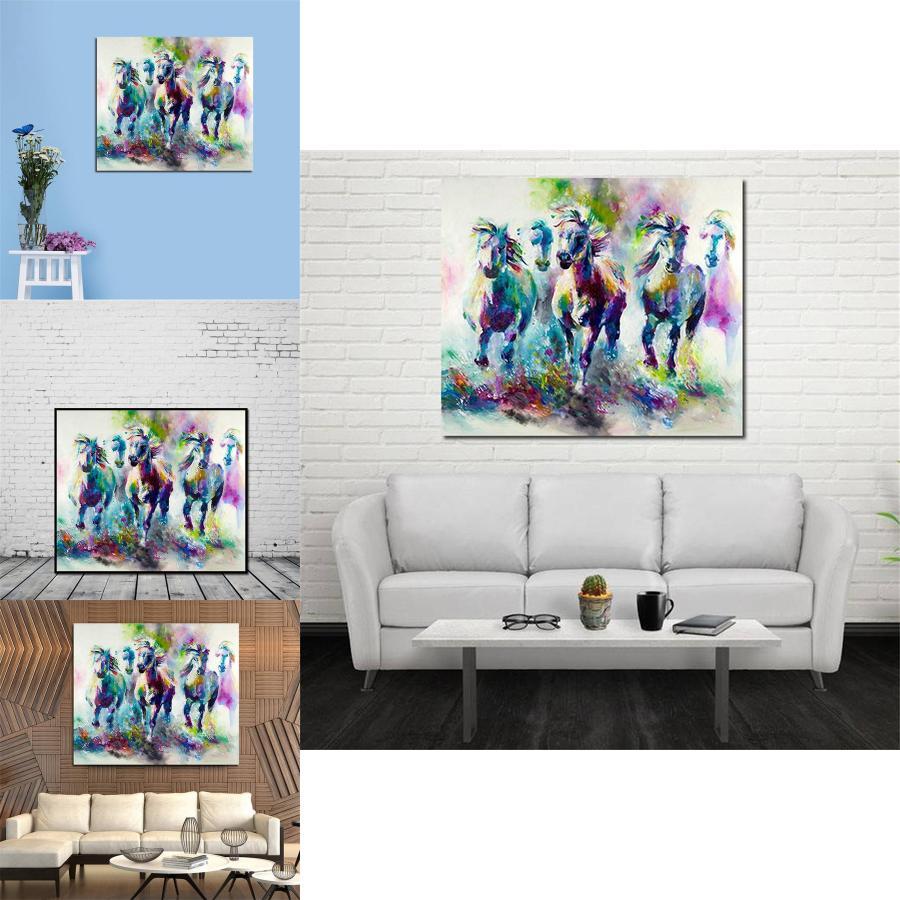 Modern Animal Art Canvas Wall Hanging For Living Room Decor With Abstract Colorful Horses