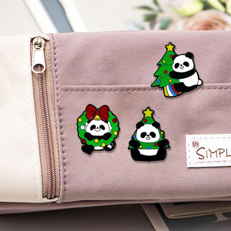 Christmas panda brooch, cute animals, Christmas tree, holiday gift box metal badge, back packaging accessories