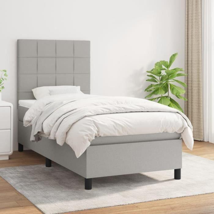 3141745 vidaXL Lit à sommier tapissier avec matelas Gris clair 90x200 cm Tissu