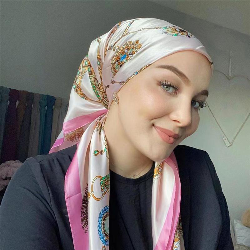 90*90cm Casualowa Moda Drukowana Flora Kwadratowe Szale Szaliki Satynowa Damska Chustka Apaszka Damska Opaska na Głowę