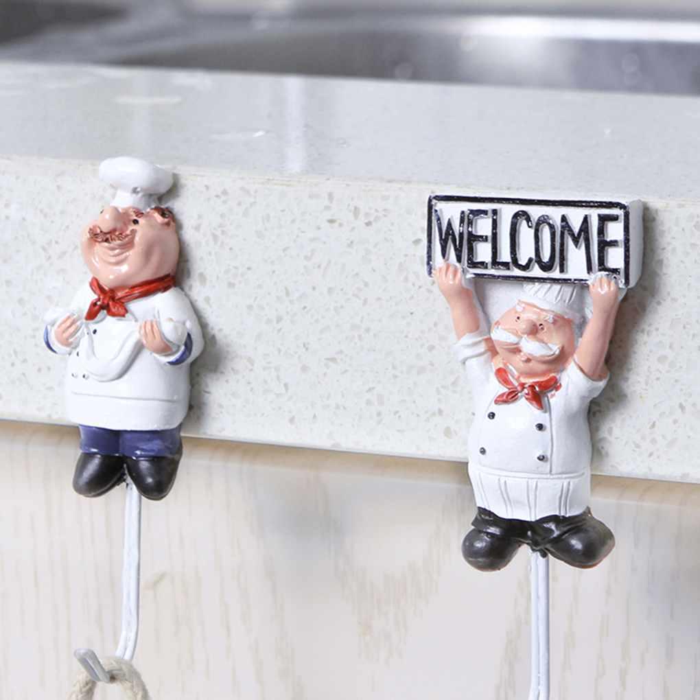 4pcs Cartoon Chef Stainless Sticky Hook Clothes Coat Hat Hanger Kitchen Bathroom Rustproof Towel Hooks