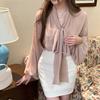 Frühling Neue Fliege Elegante Casual Shirts Frauen Sommer Laterne Ärmel Tops Temperament V-ausschnitt frauen Blusen Mode Dünne Damen Chiffon Hemd 26420