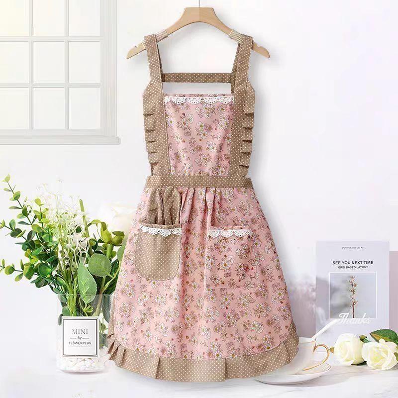 Korean Version Cotton and Linen Apron for Women Cute Kitchen Home Cooking Breathable Apron Fashionable Work Clothes Chef Apron