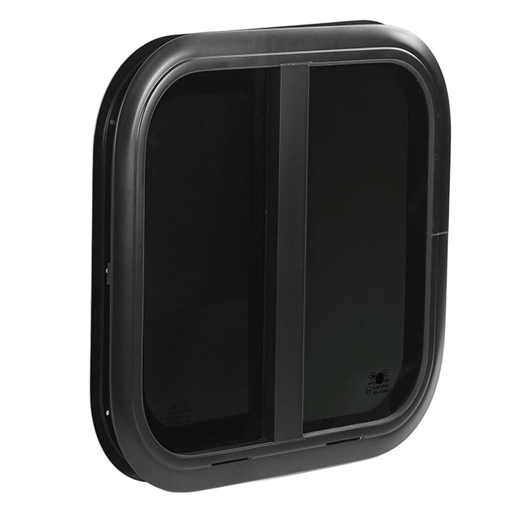 500x450mmm Rounded Sliding Windows Black Aluminum Alloy Frame UV Resistant with Movable Insect Screen for Caravan