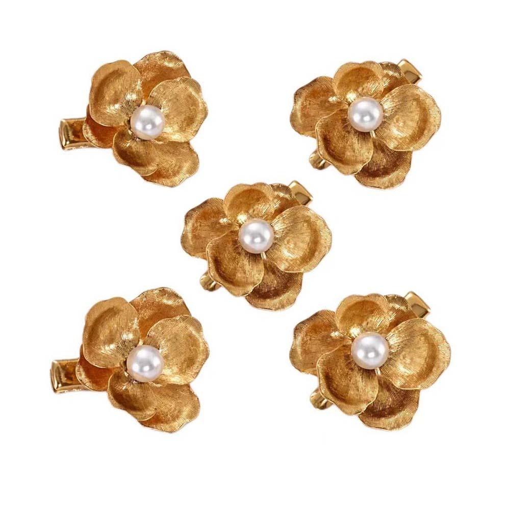5pcs Retro Golden Flower Hair Forks Hairstyle Tools Wave Zinc Zinc Alloy Barrettes Pearl Side Clips  Banquet