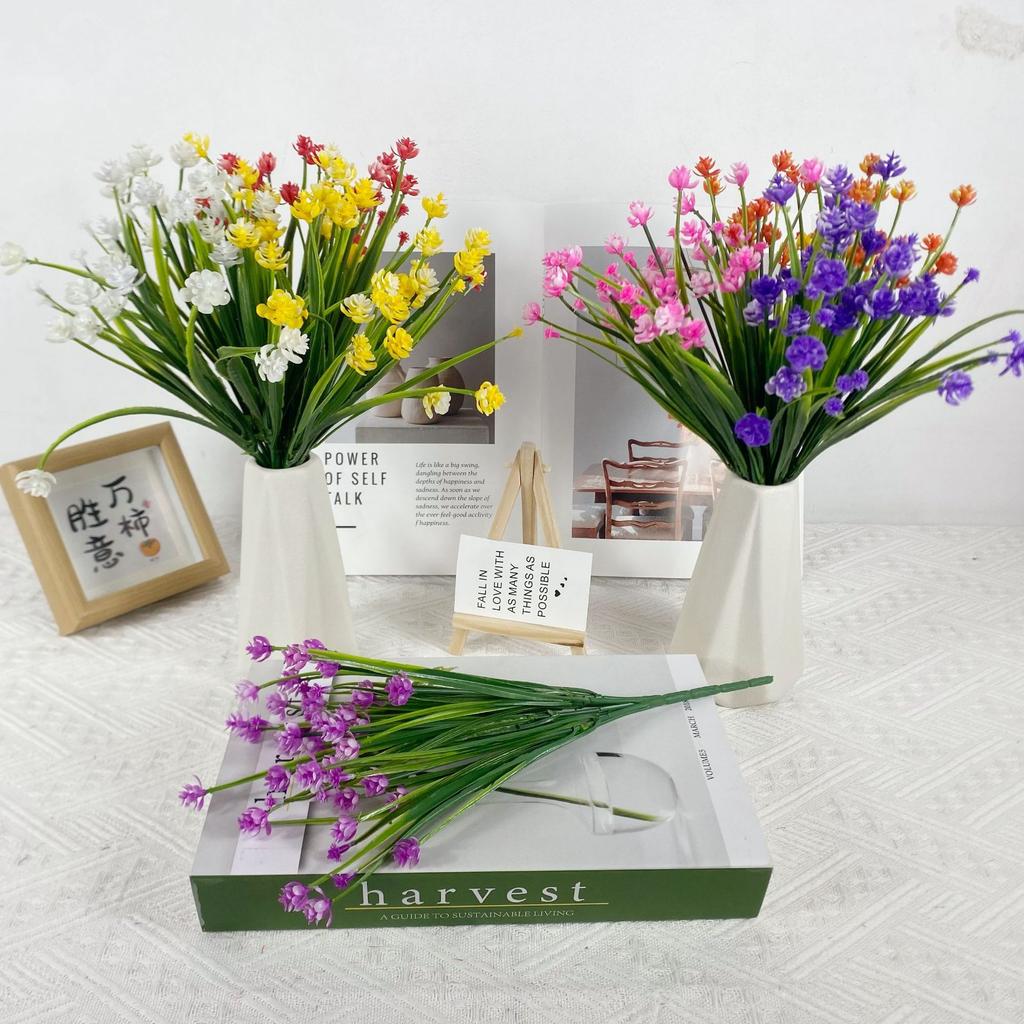 Simulation 7 Fork Spring Grass Camellia Artificial Green Plant Simulation Flower Small Fresh Home Wedding Outdoor Decoration