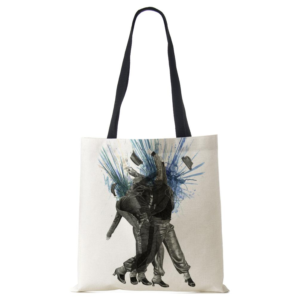 Painted Canvas Tote Shoulder Bag Women Cute Print Harajuku Casual Shopping Handbag Reusable Large Capacity Beach Bag