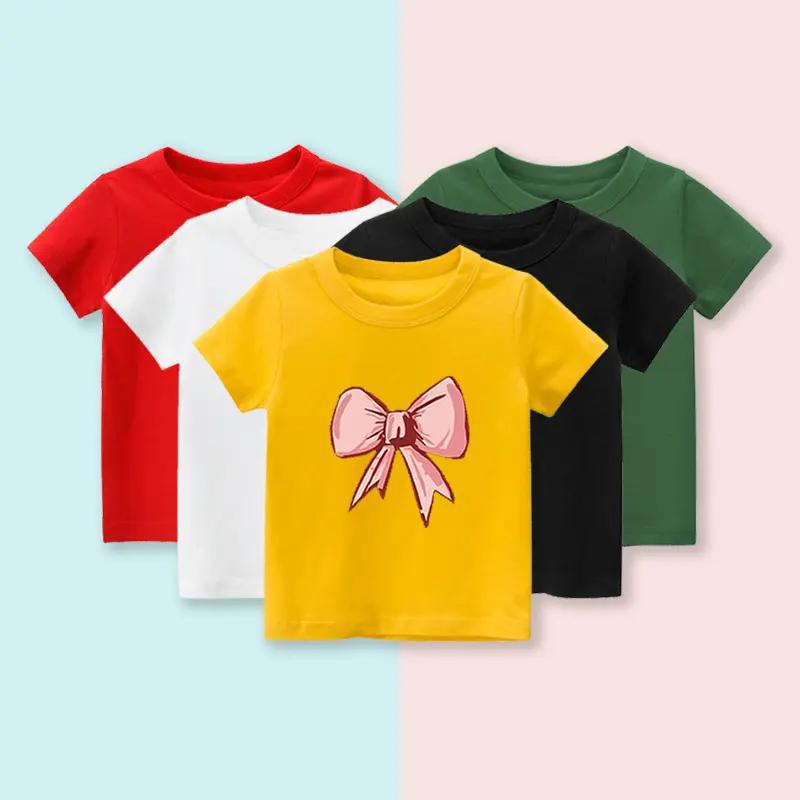 Cross Border Bow Print Pattern Versatile European and American Boys and Girls Round Neck Short Sleeved T-shirt Top Cross-border