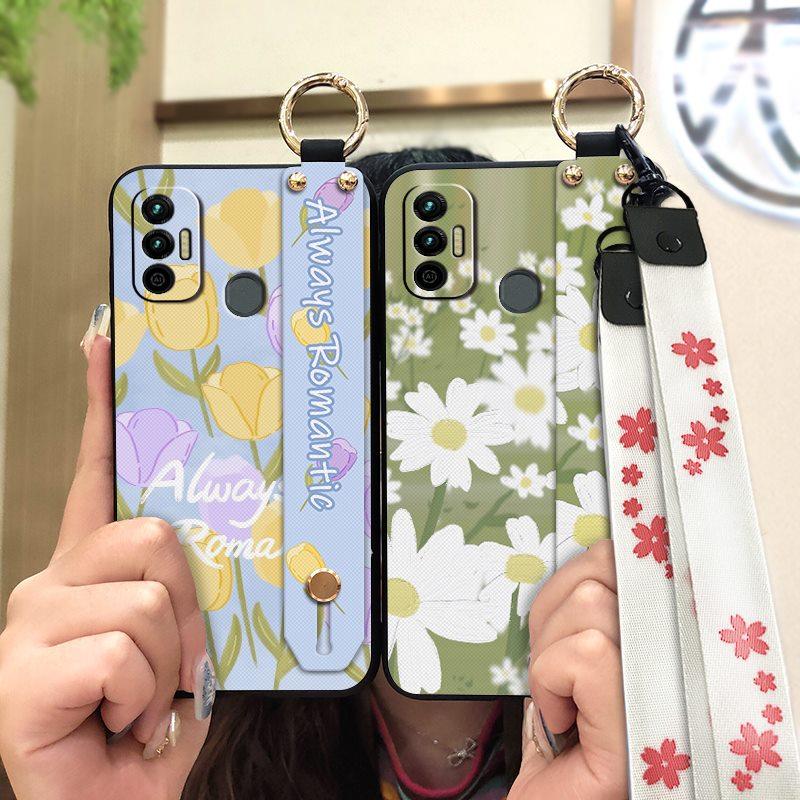 Lanyard Wristband Phone Case For Tecno Spark 7/Spark7T Anti-dust Wrist Strap Protective Ring Silicone Fashion Design