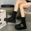 Fashion Brand Shoes Female 2024 Winter Korean Fashion Mary Jane Style Women's Sock Boots Waterproof Non-slip Thick-soled Short Boots