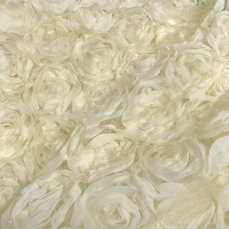 100x130cm High Quality 3D Rose Flowers Fabric Lace Craft Dress Wedding Party Carpet Background Decoration Patchwork Sewing Telas