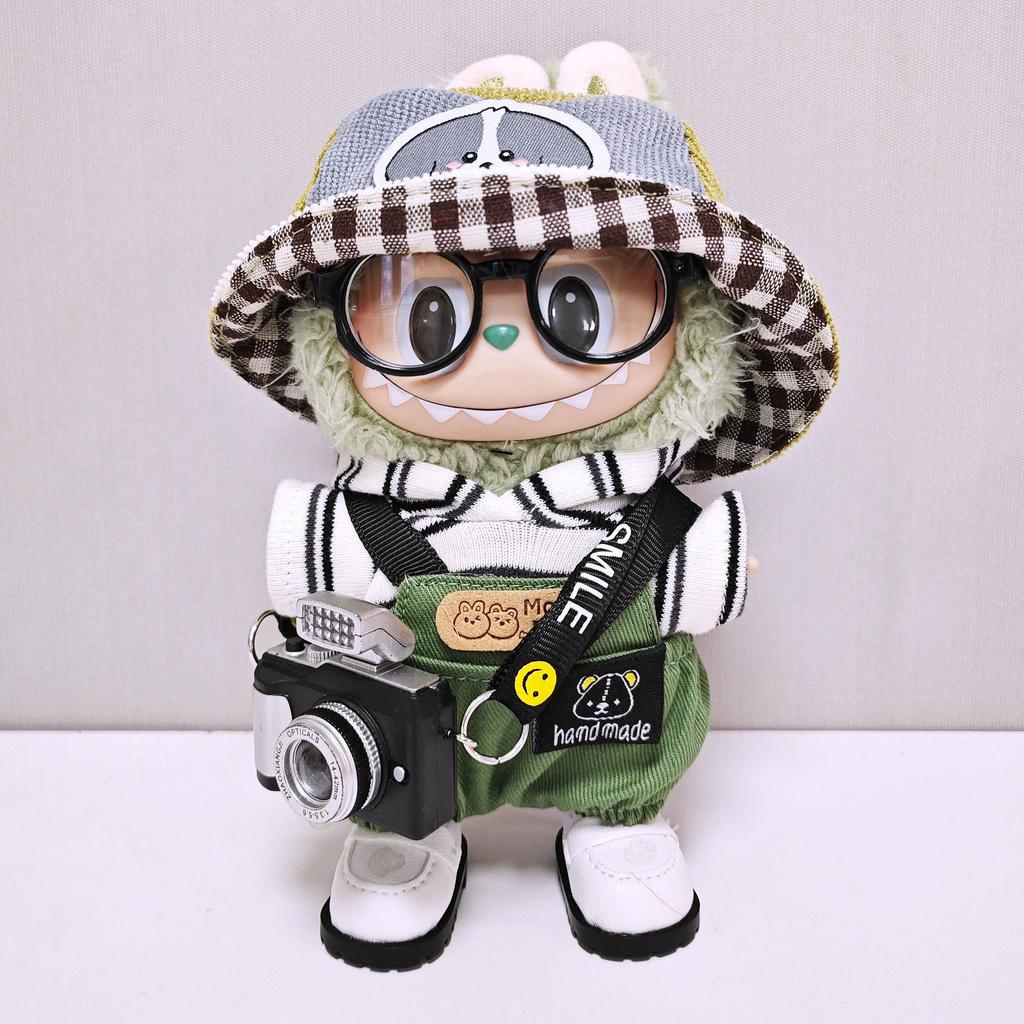 Oblečení pro panenku Labubu Roztomilá psí čepice Overalový oblek Módní oblečení pro panenku