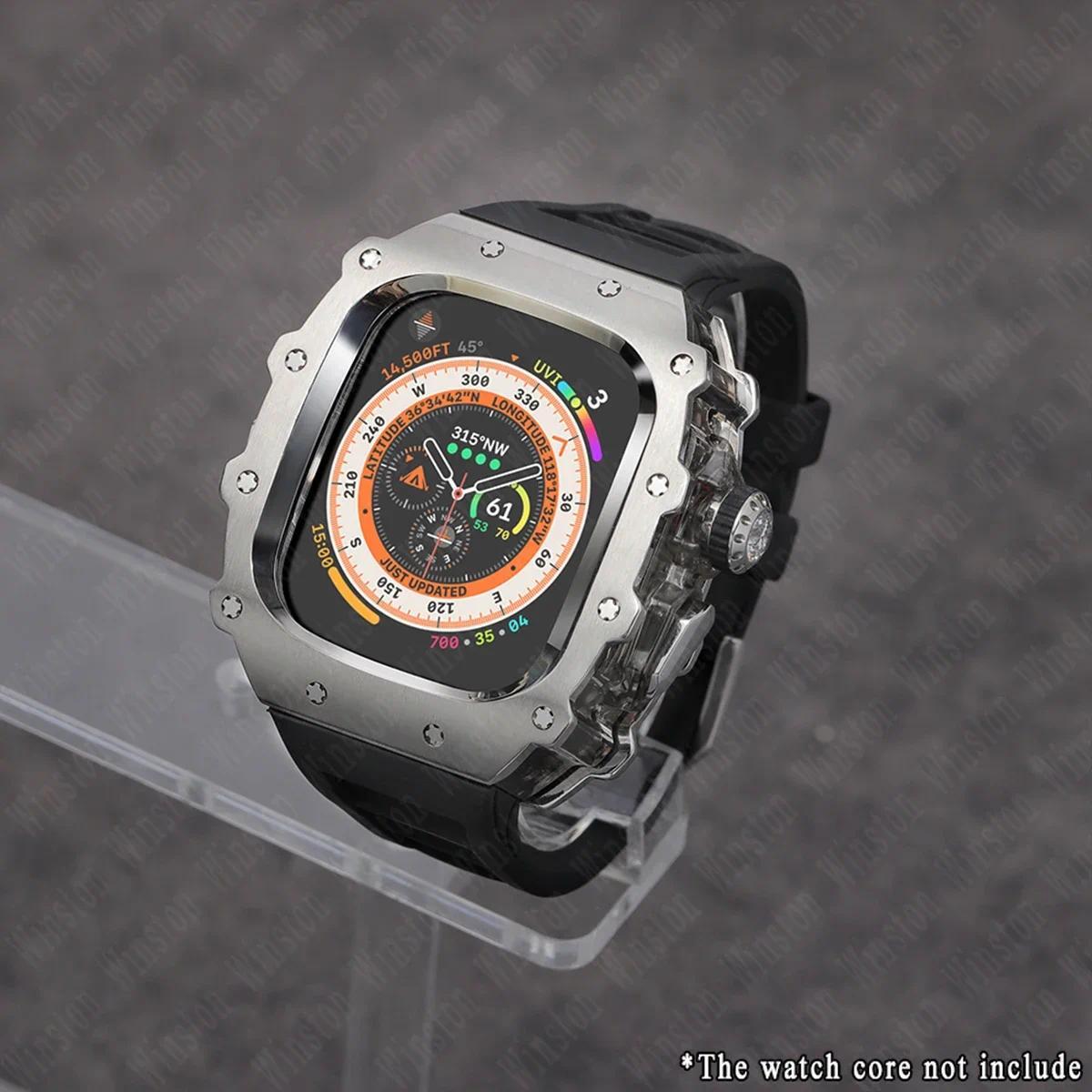 

Розкішний набір для модифікації для Apple Watch Ultra 3/2 49 мм 45 мм 44 мм Силіконовий ремінець Корпус з нержавіючої сталі IWatch Series 9 8 7 6 5 Мод For Ultra 2 1 49mm