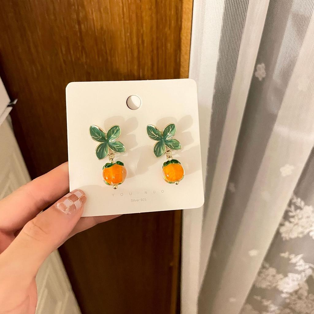 Glass Persimmon Retro Earrings, Stunning Girl Orange Earrings, Versatile And Elegant Chinese Style Earrings