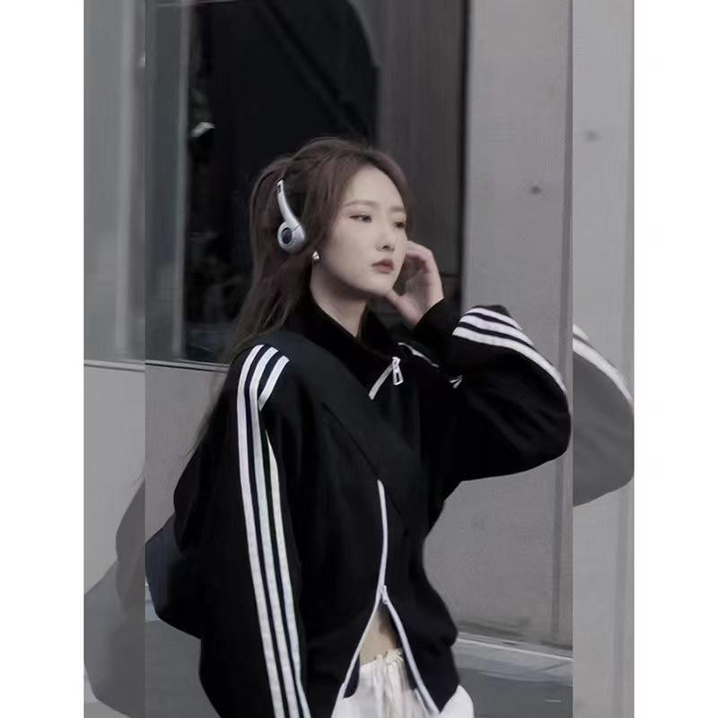 

Женская ретро бейсбольная куртка - Свободная, Повседневная, Воротник-стойка, Свитшот с длинным рукавом на осень/зиму S