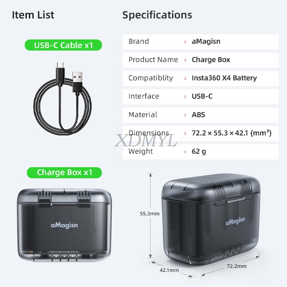 

Portable 2 Channels Battery Charger Hub For Insta360 X4 Charger Manager With Misro SD Card Slots Camera Accessories