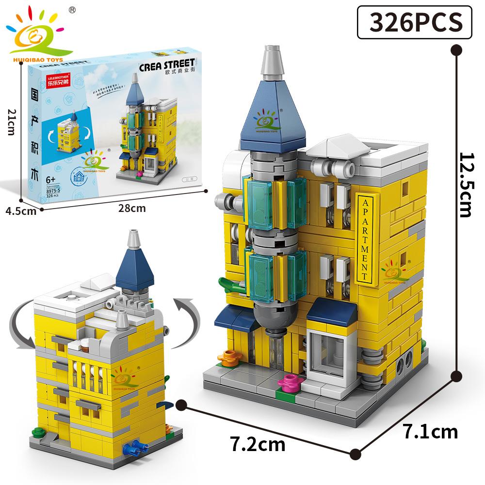 HUIQIBAO Moc Architecture Street View Building Blocks coffee Store Restaurant Room Children City Construction Brick Toy Set Gift