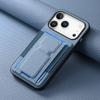 For iPhone 17 Pro Case with Card Holder Kickstand Fiber Pattern Leather Back Cover