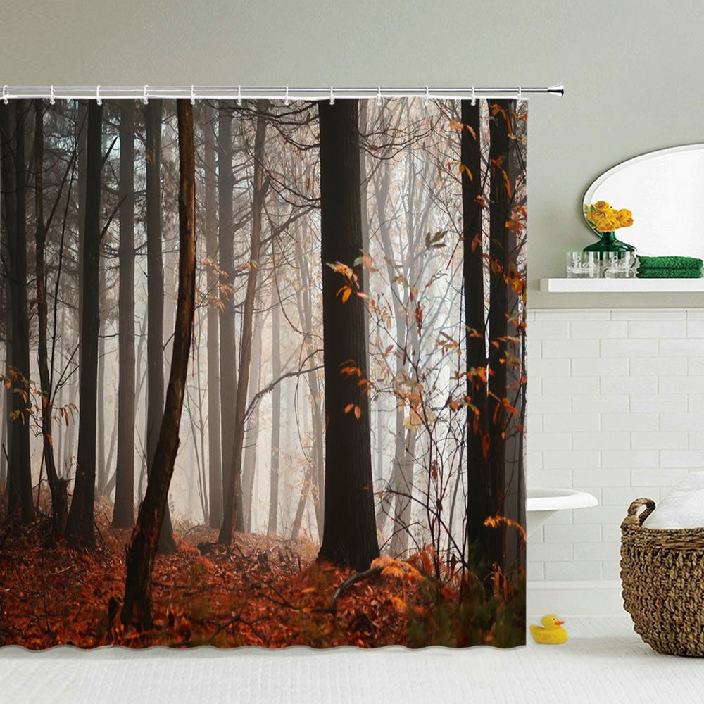 

Bath Curtain 3D Printing Window Scenery Forest Shower Curtains Waterproof Bathroom Curtain Washable Fabric With Hooks W60H190(CM)-1 Pcs