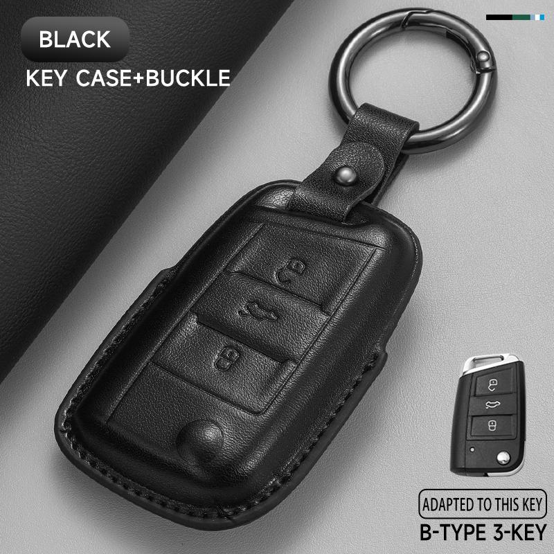 Leather Car Key Cover Case Protection Shell Keychainfor Vw Volkswagen Gti Golf 7 Mk2 Mk7 Polo Tiguan T-Cross T-Roc Touran