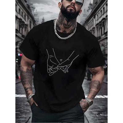 Europäische Größen Herren Lässiges Street Style T-Shirt mit Pinky Promise Hand Herz Grafik Herrenmode Trendige Freizeitkleidung für Erwachsene